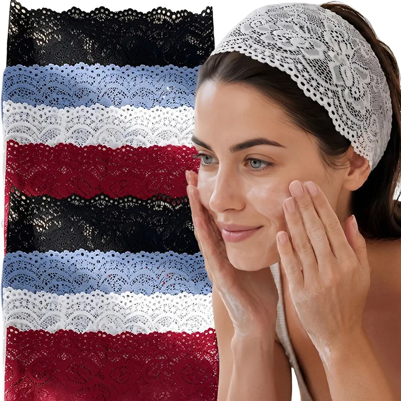 High Elastic Wide Lace Headband for Women Yoga Running Sports Sweatband Breathable Soft Stretch Hair Hoop for Face Wash Makeup