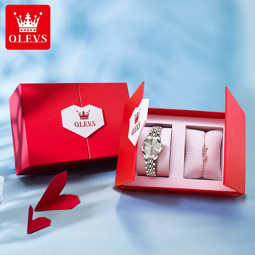 OLEVS 9931 Top Brand Elegant Women's Watches Rhombus Mirror Original Quartz Lady Wristwatch Diamond Stainless Fashion Waterproof