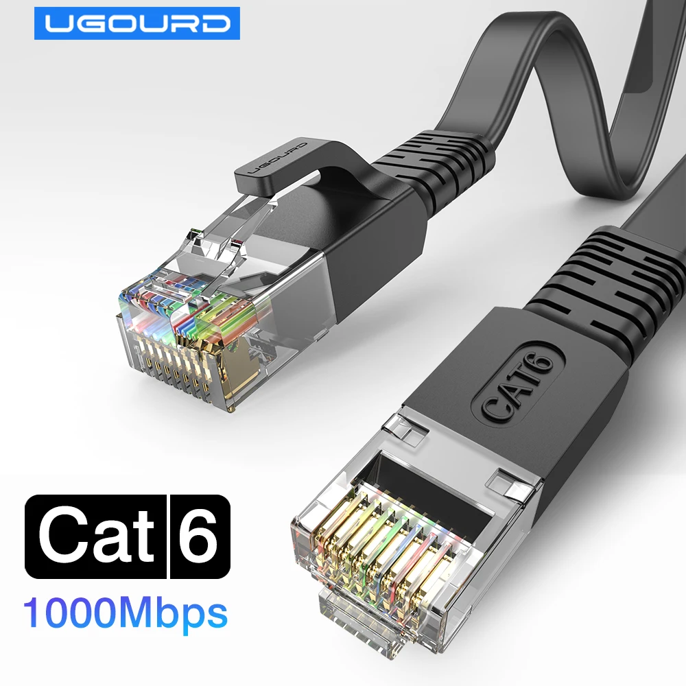 UGOURD – câble Ethernet Cat6 1000Mbps, plat et fin, RJ45 Cat 6, câble réseau Internet, cordon LAN Gigabit pour modem, routeur, Xbox, PS5