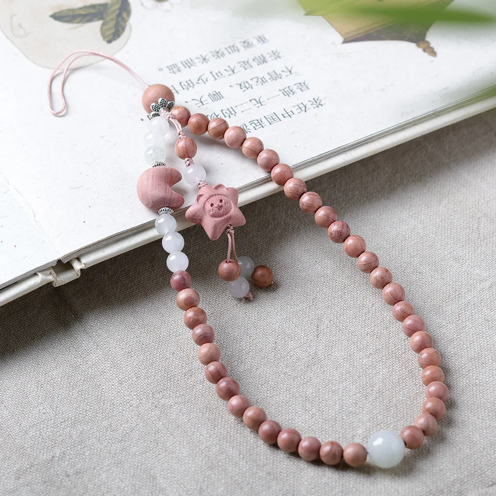 

Blood Cypress Wood Star Moon Companionship Mobile Chain Cultural PlayChinese Pendant Bracelet Buddha Bead Female couple bracelet