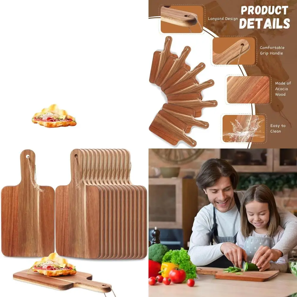 

Набор из 16 разделочных досок из дерева акации с ручками, 12x6 дюймов, идеально подходит для сервировки пиццы, хлеба, сыра, фруктов и овощей.