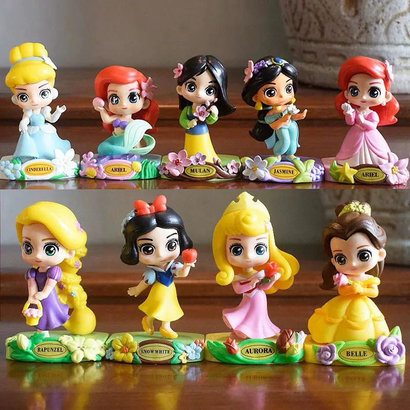 Disney Princess Garden Dream Series Blind Box Q Version Action Figures Snow White Belle Rapunzel Cake Topper Toy for Girls Gift