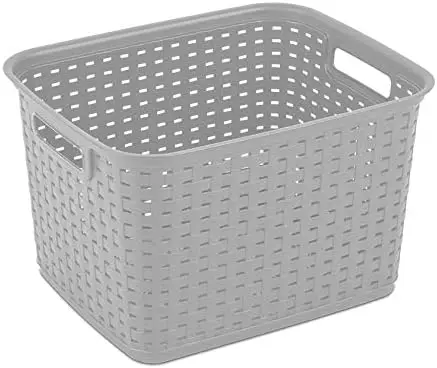 

Tall Plastic Weave Basket, Bin for Countertops, Classroom, Tabletops & Book Shelves for Crafts, Jewelry, Gray, 12-Pack Basket