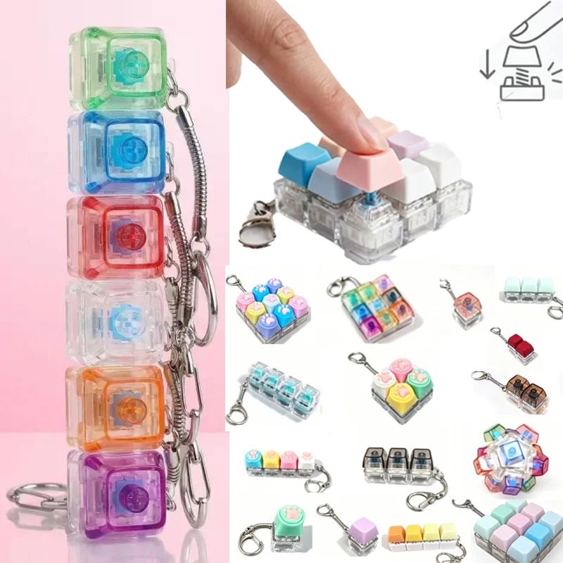 Keyboard Multiple Styles Keychain Fidget Toys Crystal Clicker Sensory Toy for Stress Relief Keyboard Keychain Fidget Gadget