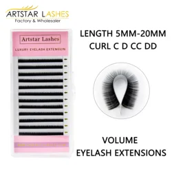 ARTSTRA 12Rows/tray Volume Eyelash Extensions 5-20mm  C/CC/D/DD Curl Individual Eyelashes  Matte Black Lashes Korea PBT  Cilios