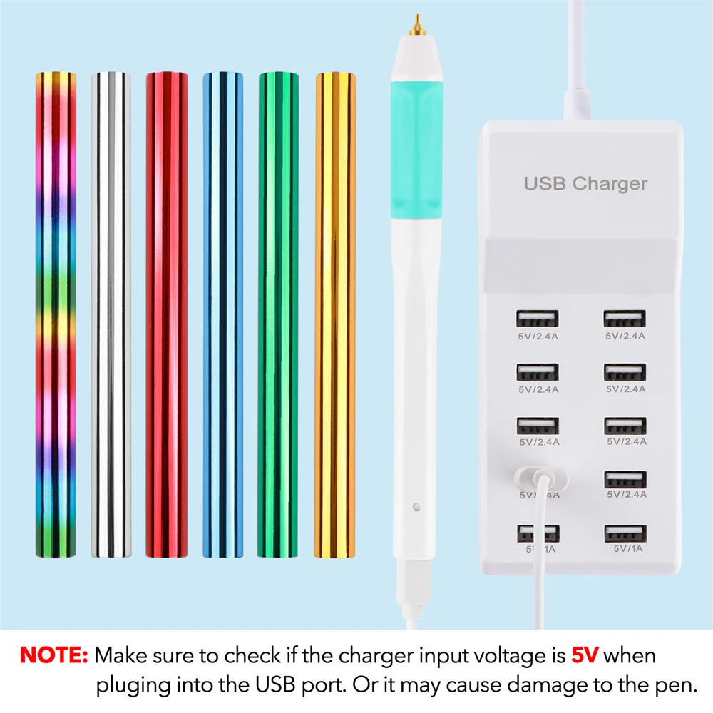 Kit de Pluma de Estampado en Caliente con Alimentación USB, Puntas de 0.8mm y 1.5mm, Pluma de Calor para Caligrafía y Decoración DIY, 6 Rollos de Papel Metalizado en Total