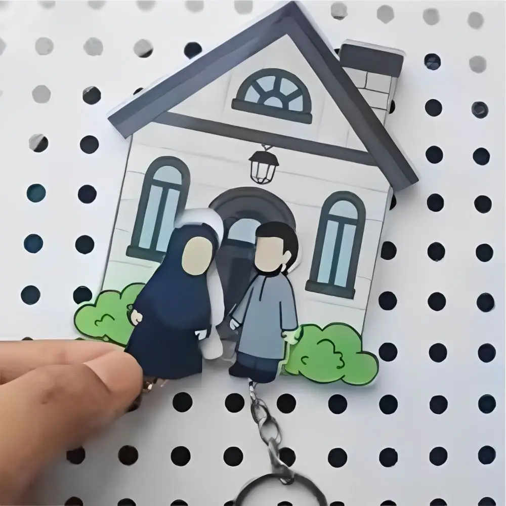 Creative Acrylic Wall-mounted Key Holder Wall Mount House Shape Key Ring Pendant Prevent Loss Refrigerator Sticker Couple