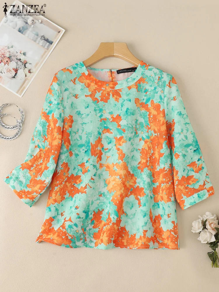 

2025 ZANZEA Summer Floral Printed Blouse Women Bohemian 3/4 Sleeve Holiday Tops Casual O Neck Beach Shirt Loose Tunic Oversize