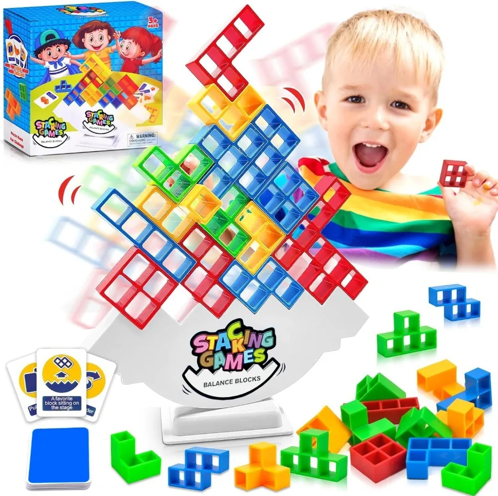 64 PCS Tetra Tower Balance Game, Tetris Game Stack Attack Tower