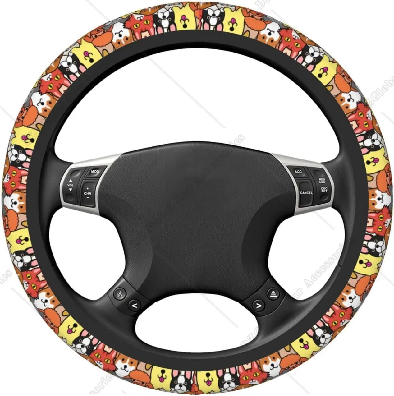 Car Steering Wheel Cover Universal 15 Inch Doodle Dogs Colorful Background Steering Wheel Protector Car Accessories Decor