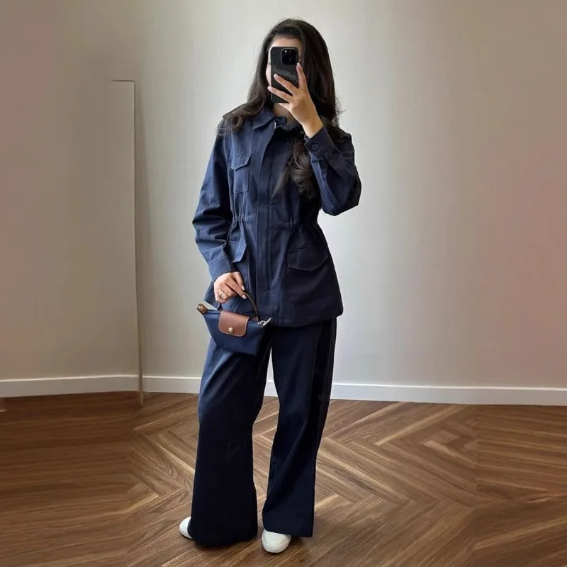 

2025 Women's Denim Long Sleeve Button Retro Casual Pants Tooling Fashion Suit