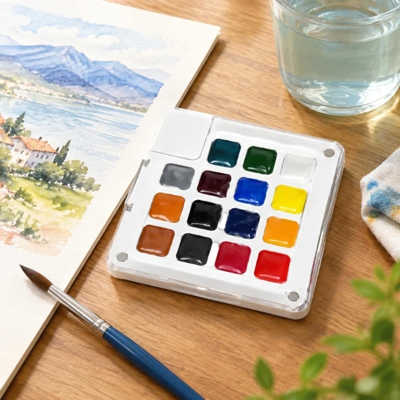 Watercolor Painting and Sketching Set with 15 Colors Together in Portable Case for Classroom Art Practice K92C