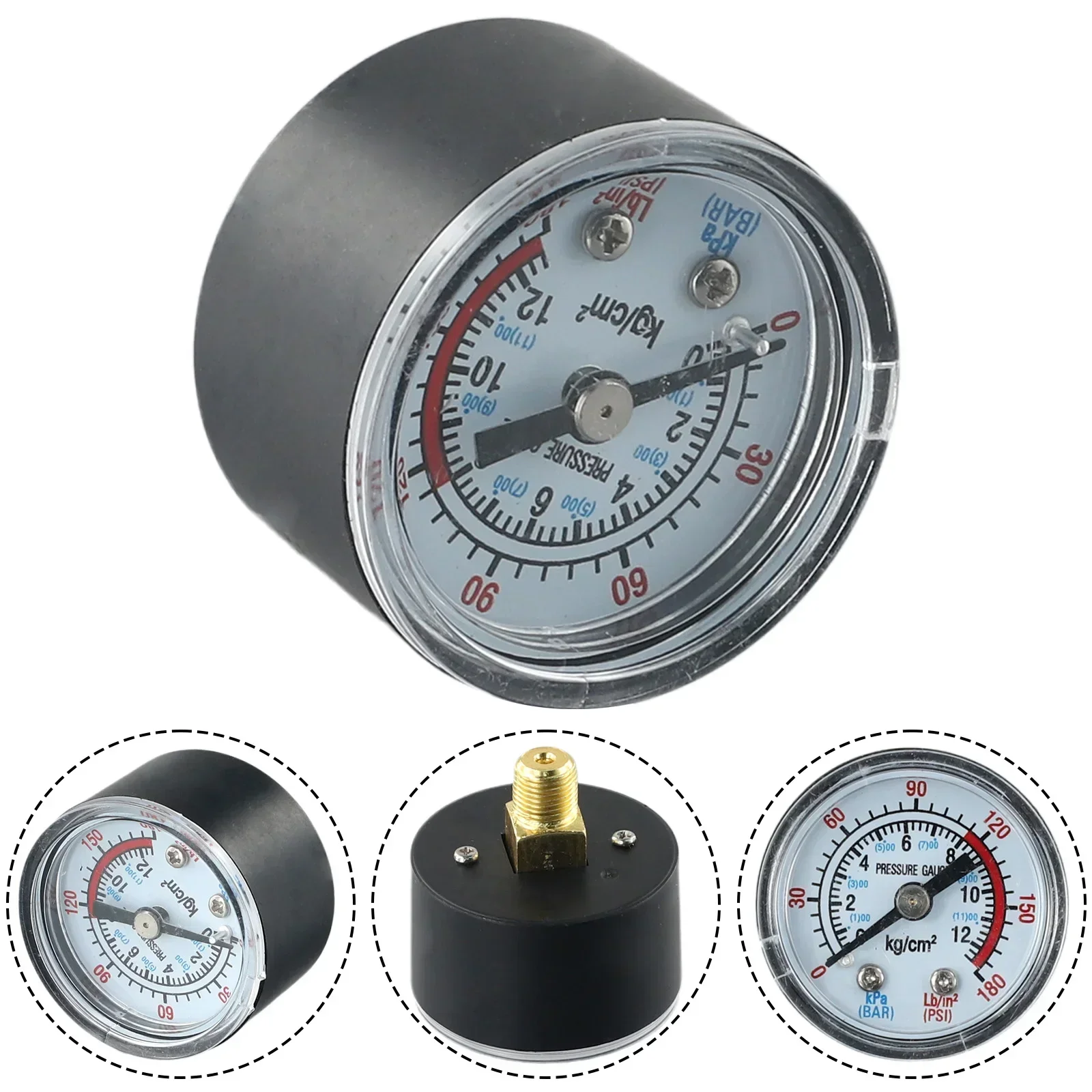 3-1pcs Air Compressor Pneumatic Hydraulic Fluid Pressure Gauge 0-12Bar 0-180PSI Dial For Easy Reading Dial Measuring Instrument