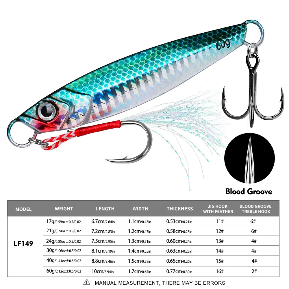 PROBEROS Luya Iron Plate Sea Fishing Metal Bionic Bait 17g/21g/24g/30g/40g/60g Double Hooks Luminous Fake Bait Wholesale image 2