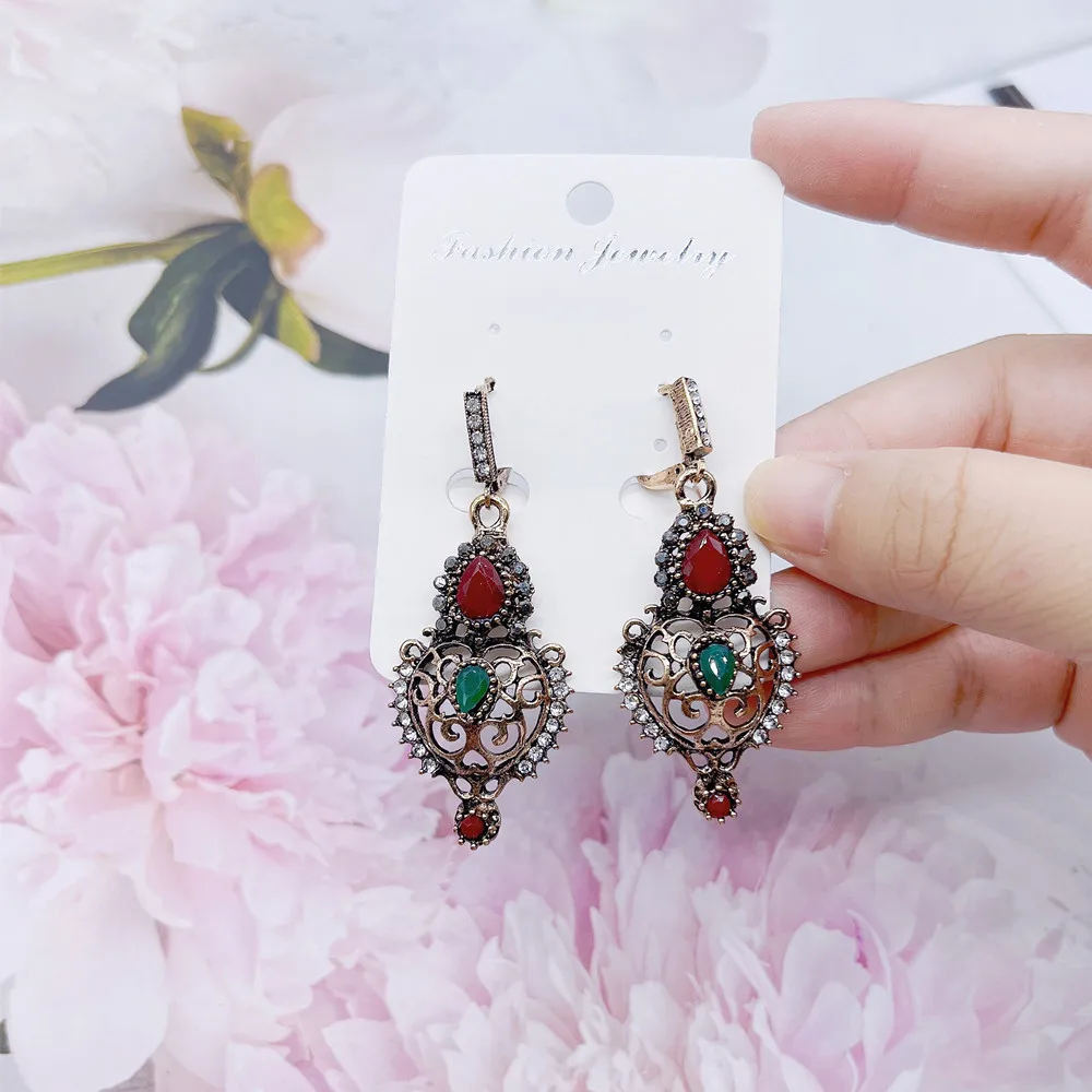 Neovisson Handmade Turkish Resin Earring for Women Antique Gold Color Bohemia Dangler Fashion Women Clothing Accessories