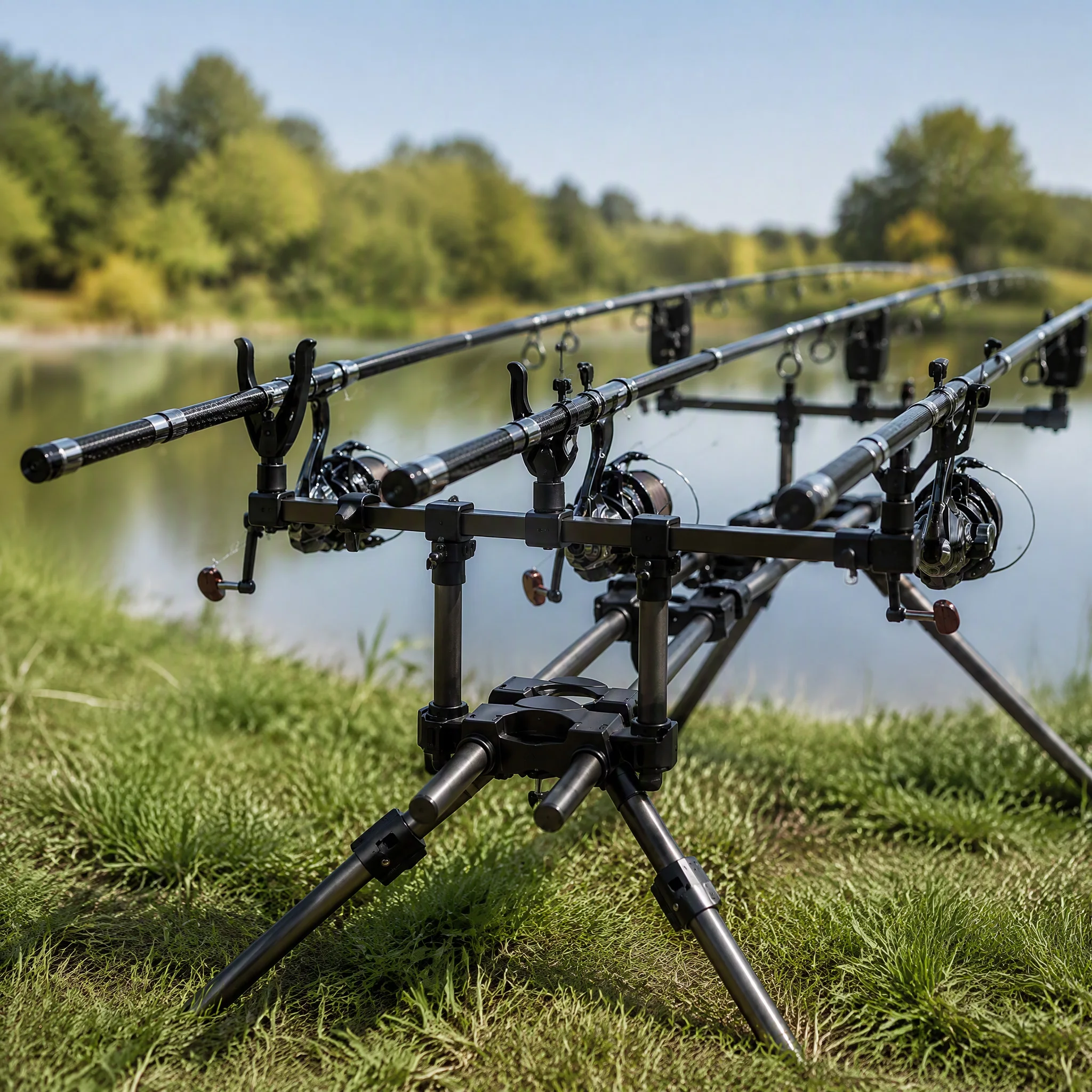 Foldable 3 Rod Carp Rod Pod, Adjustable Aluminium Fishing Rod Support Stand with Carry Bag for Carp Bank Fishing view 6