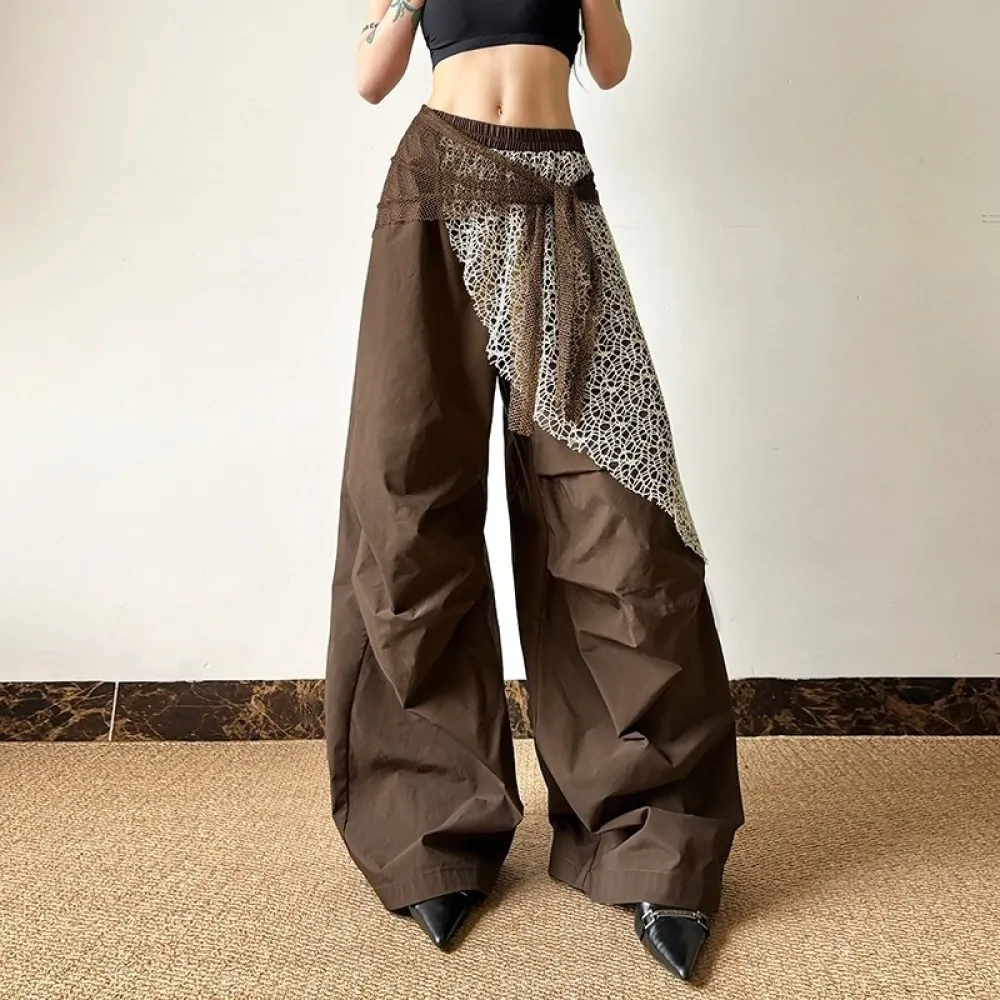 SylCue Mesh Patchwork Long Pants Woman Autumn Trend High Waist Skinny Stretch Daily Street Casual Versatile Style Classic Bottom