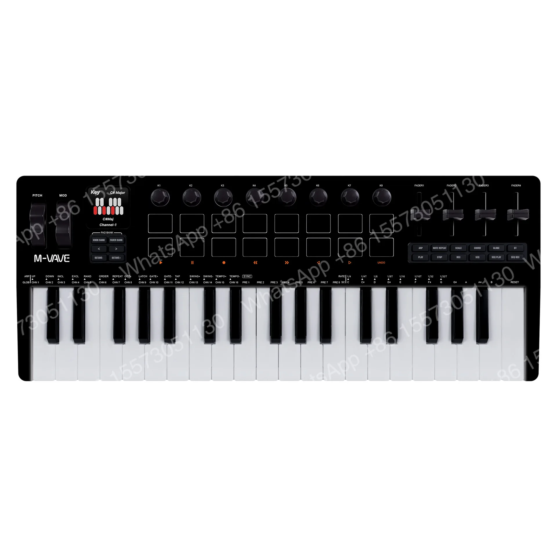M-VAVE SMK-37 PRO Keyboard 37 Key 3.5mm MIDI 16 RGB Drum Padswith Sound Source Supports Wireless Connection To Multiple Systems