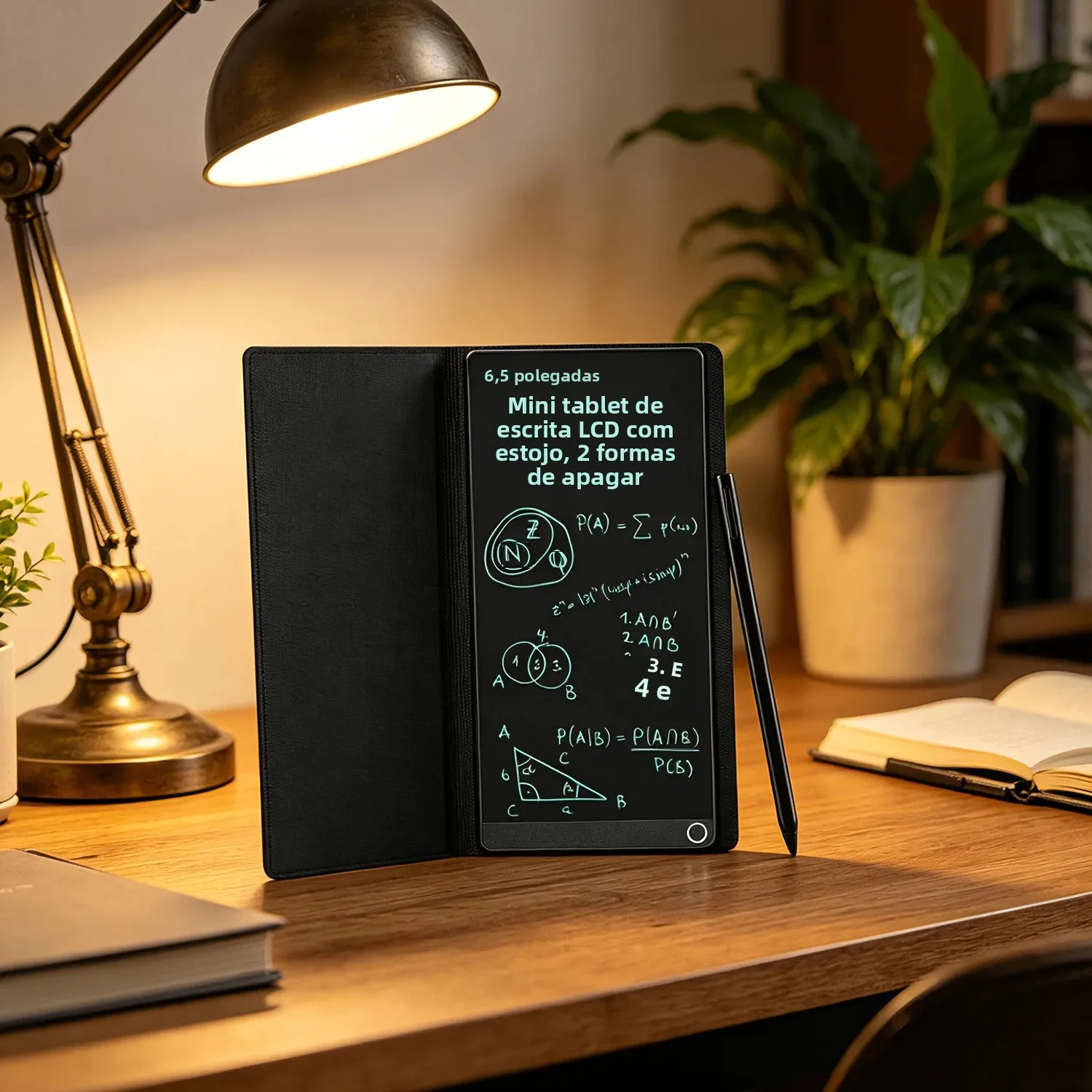Tablet de Escrita LCD de 6,5 Polegadas com Capa de Couro, Bloco de Notas Digital Reutilizável, Uso Portátil para Escritório, Estudo e Ensino