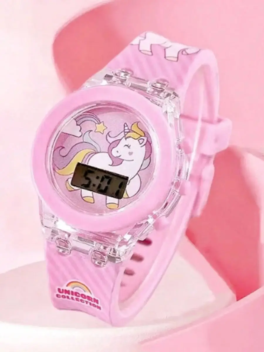 2PCS cute fashion silicone unicorn digital watch with rabbit bell rope birthday gift