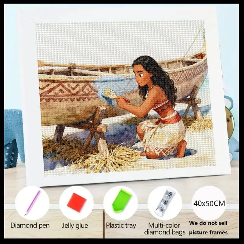 

1PC DIY 5D Full Drill Diamond Painting Kit, Disney Princess Moana Painting Boat Cartoon Art Gem Set for Adults Kids Beginners, L