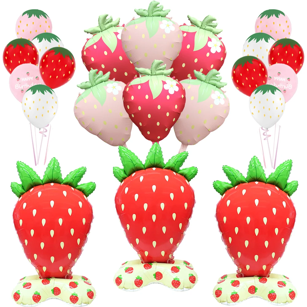 Giant Standing Foil Strawberry Aluminum Balloon for Strawberry Theme First Birthday Baby Shower Summer Party Decoration Supplies
