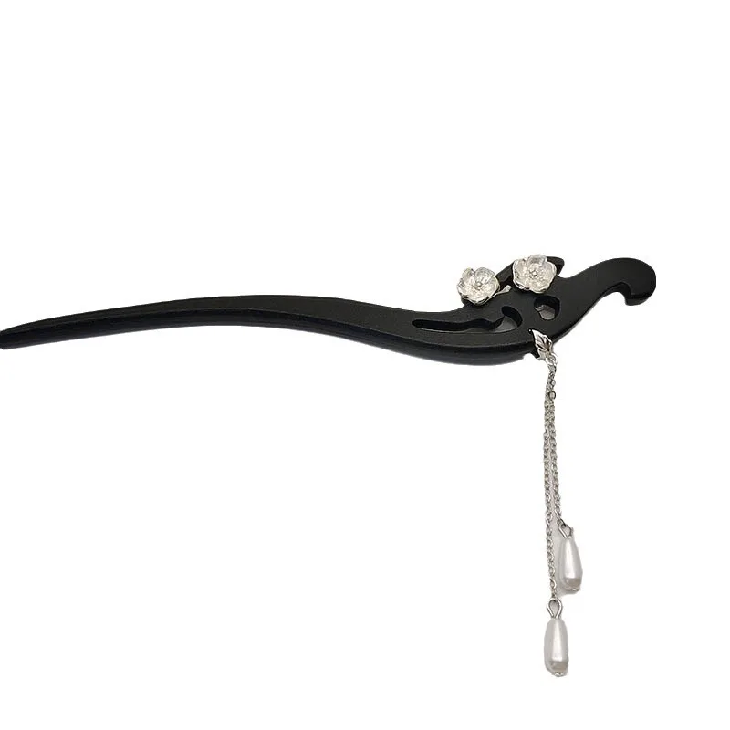 دبابيس شعر من خشب الأبنوس على الطراز القديم، دبابيس شعر نسائية يومية، دبابيس شعر جديدة راقية على الطراز الصيني وأغطية رأس