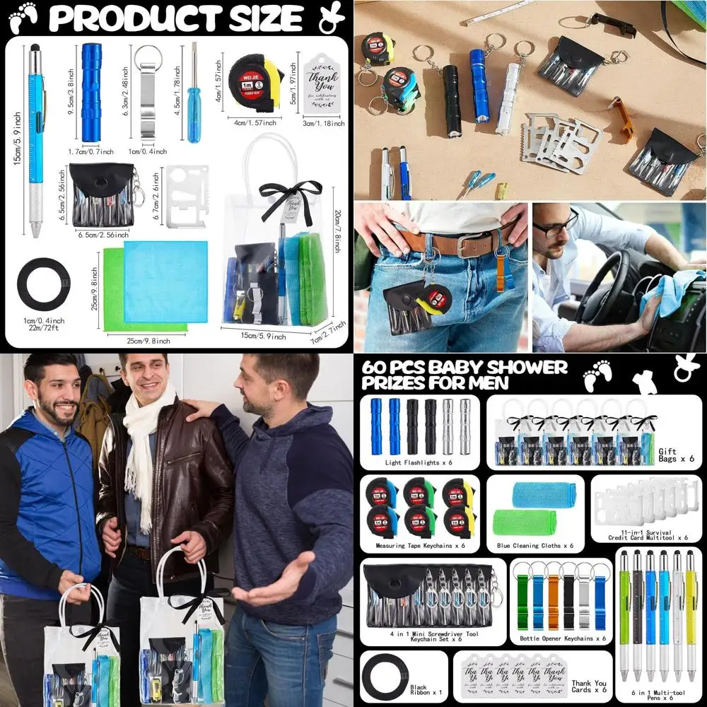 

60-Piece Men's Baby Shower Prize Packs: 6 Sets with Tools, Keychain, Pen, and More for Dad's Bachelor Party