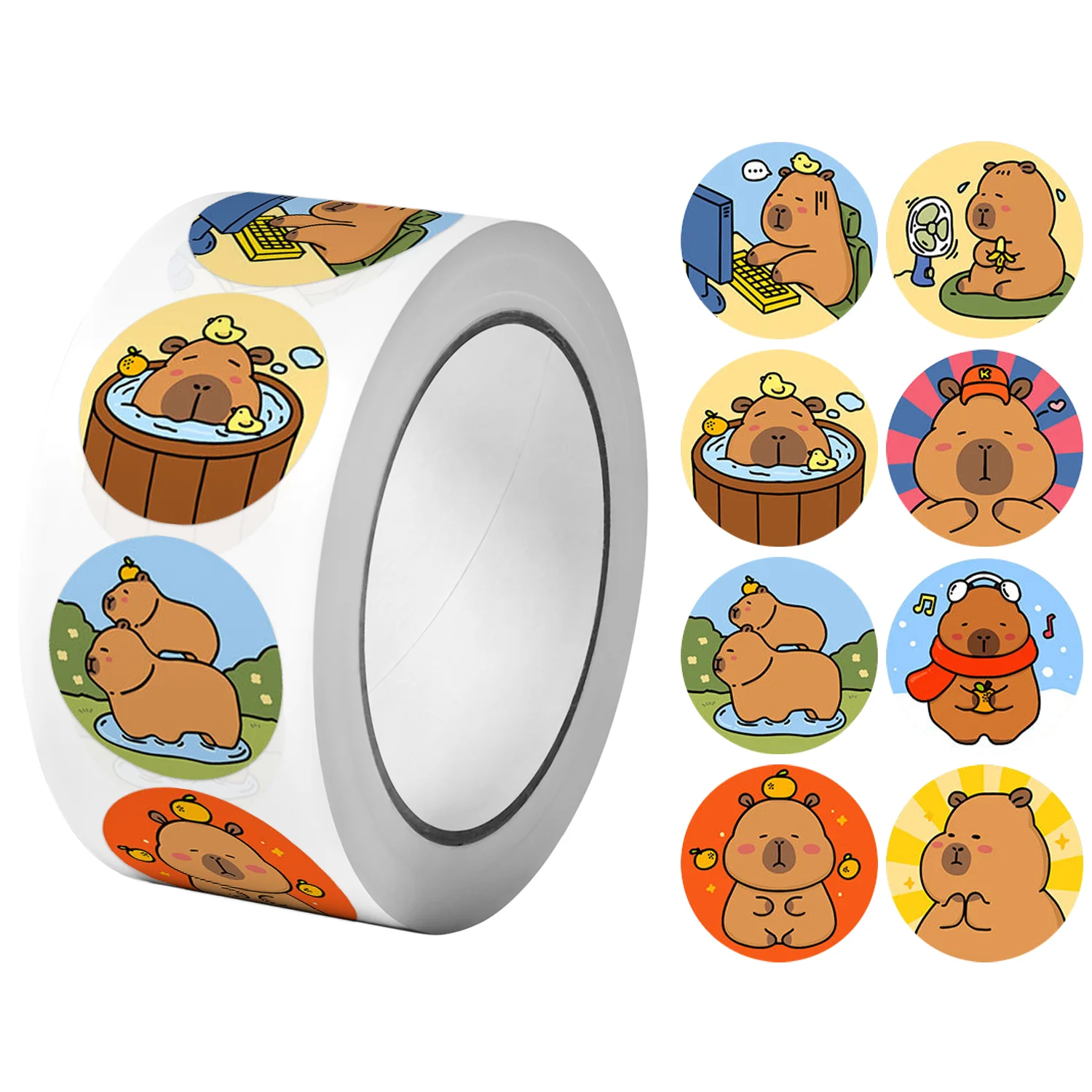 

1 рулон (500 шт.) наклейки с изображением мультяшной капибары и животных, милые награды, этикетки для ноутбука, наклейки для ноутбука, наклейка, украшение для дома