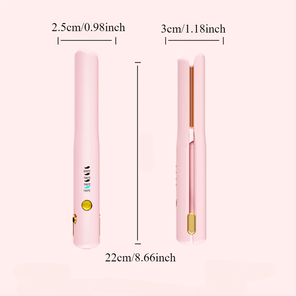 2 in 1 wireless mini portable USB hair straightener, intelligent temperature control upgrade anti-scalding, large capacity lithi