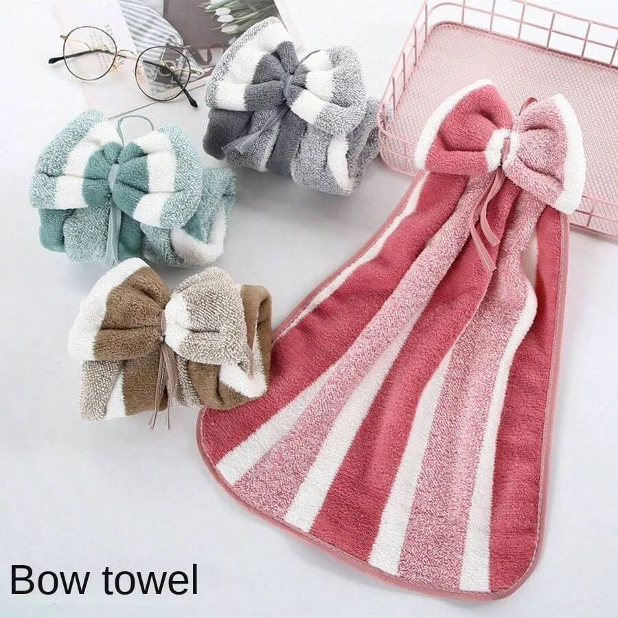 

Coral Velvet Wide Bow Hand Towel Kitchen Bathroom Hand Towel Hanging Soft Absorbent Hanging Towel Rag