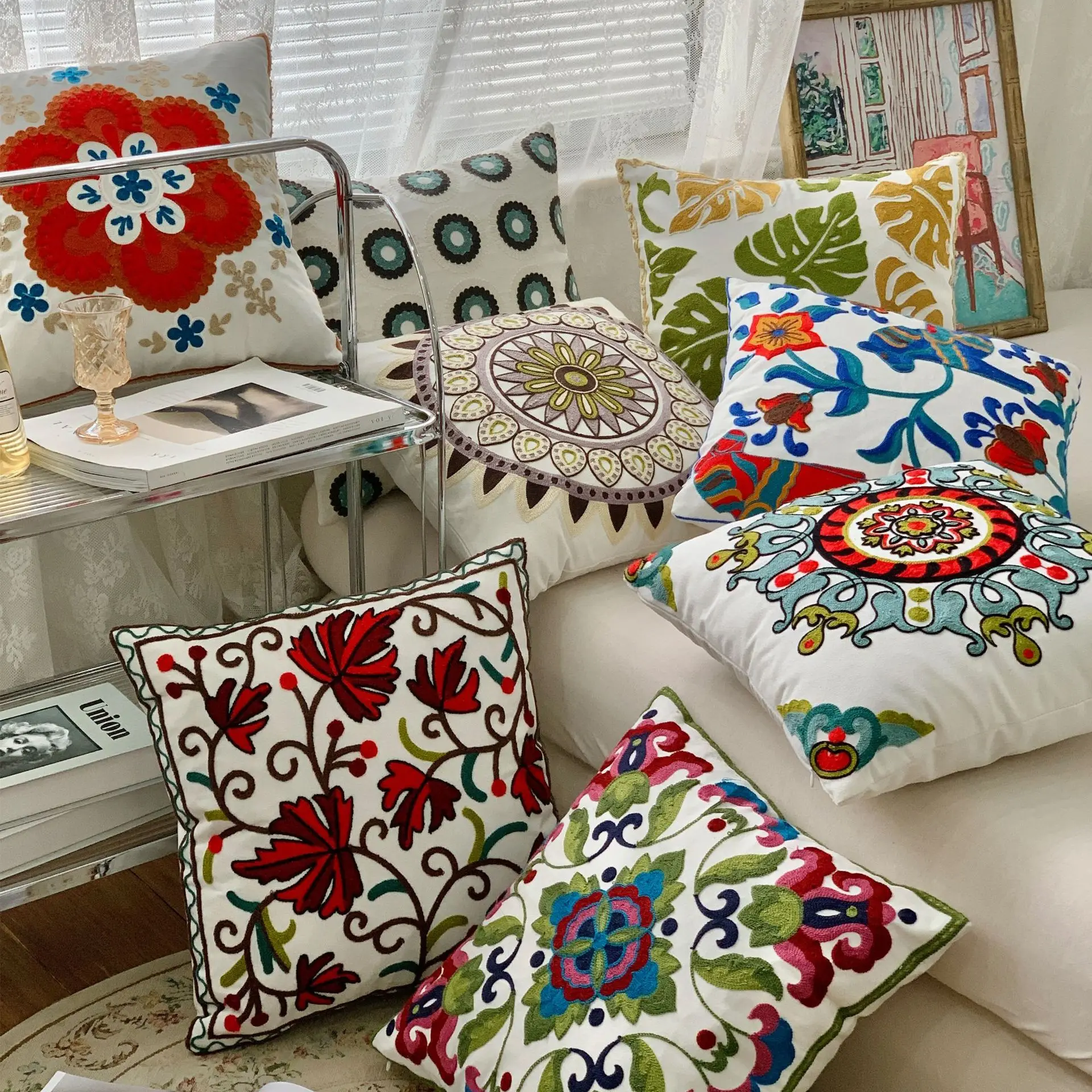 Plant flower embroidery pillow cover living room sofa pillow towel embroidery cushion cover