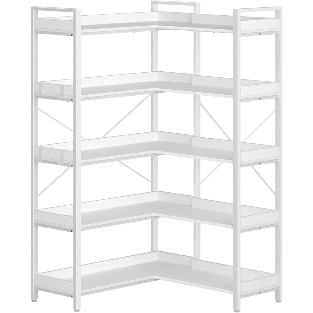 5 Tier with 4 Hooks, Reversible Corner Bookshelf, 65