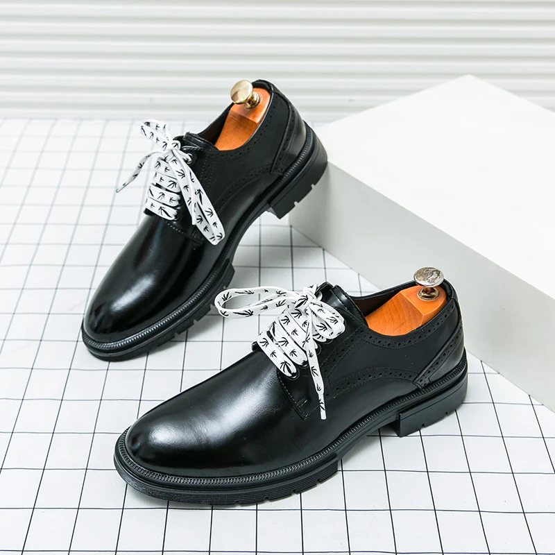 

Деловые туфли дерби на шнуровке, однотонная классическая повседневная обувь в стиле ретро с круглой головкой для банкетов
