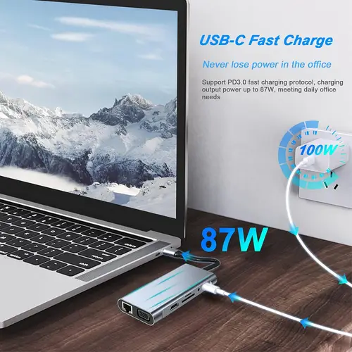 Imagen 2 del producto HUB USB C, Dongle adaptador USB C con lector de tarjetas 4K HDMI/VGA/Tipo C PD/RJ45/SD/TF para MacBook Pro/Air M1 iPad