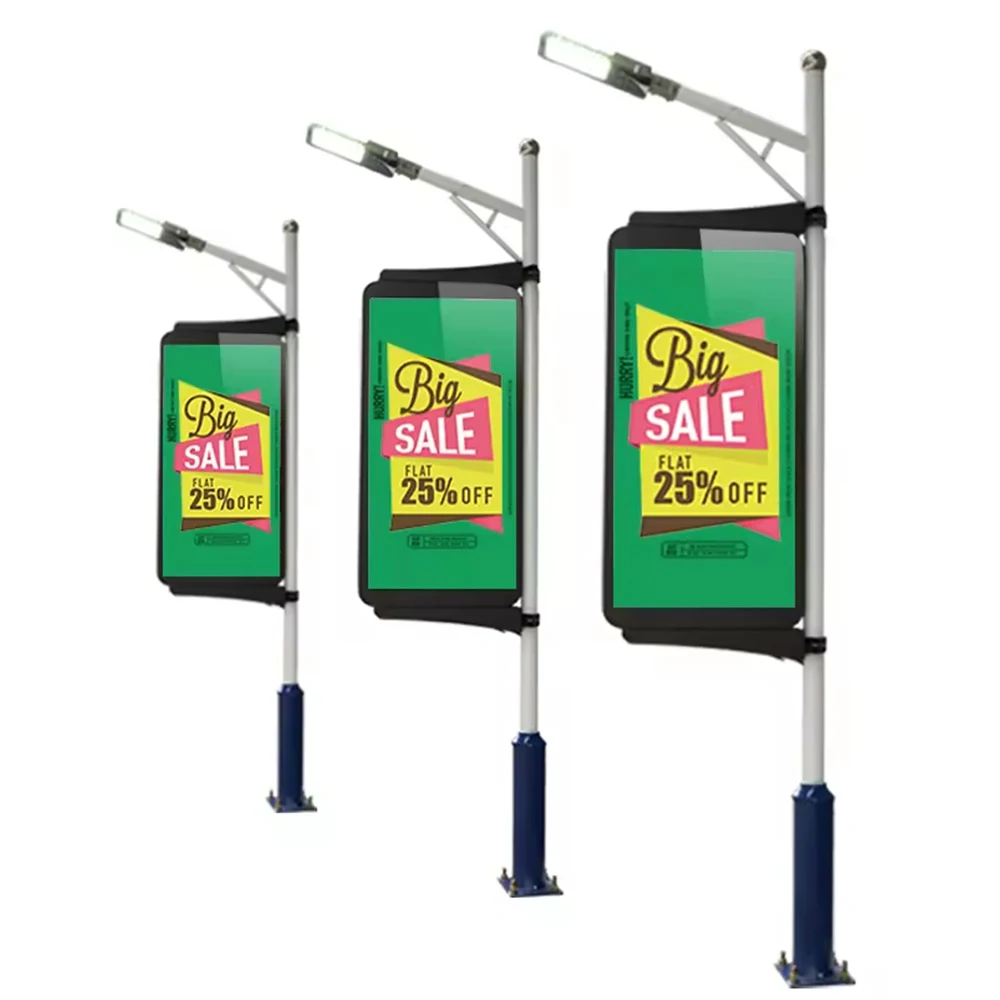 P4 Intelligent Lamps Post Streetlight Pole Led Digital Outdoor Advertising Signage double sides Display Screen OEM manufacturer