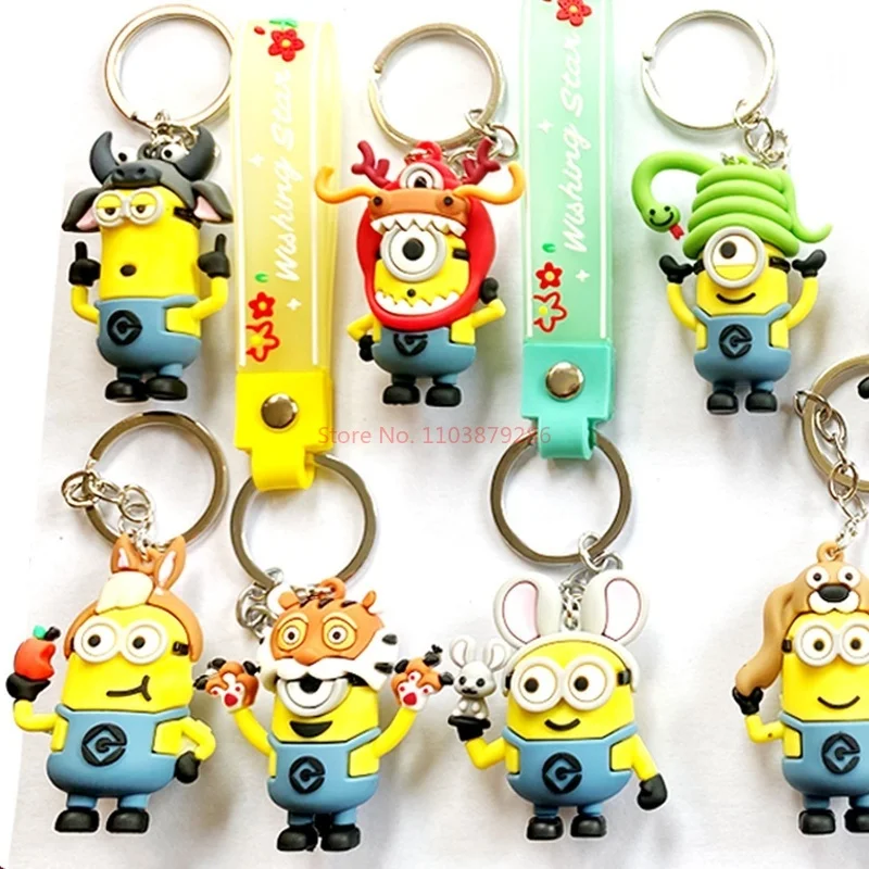 Set Minions portachiavi Action Figure Cute diversi stili bambola ciondolo portachiavi Anime Cartoon ornamenti modello giocattoli regalo