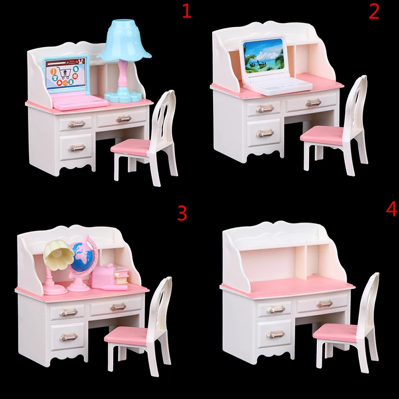 1/6 Doll Play Dollhouse Furniture Set Desk Lamp Laptop Chair Accessory