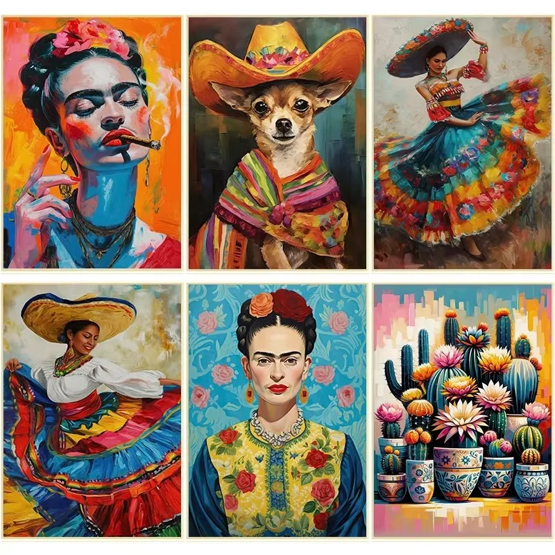 DIY Paint by Numbers Mexican Folk Dance Cacti Floral Landscape for Adults Beginner Canvas Wall Art Home Decor Gift
