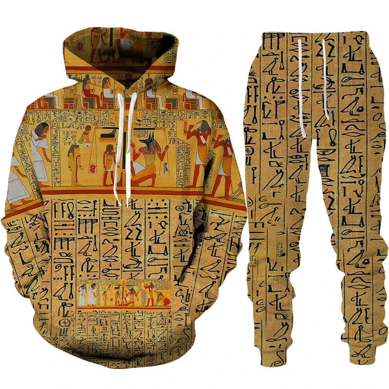 Vintage Ancient Horus Egyptian Style 3D Print Tracksuit Set Man Woman Hoodie+Pants 2pcs Set Oversized Casual Clothes Suits