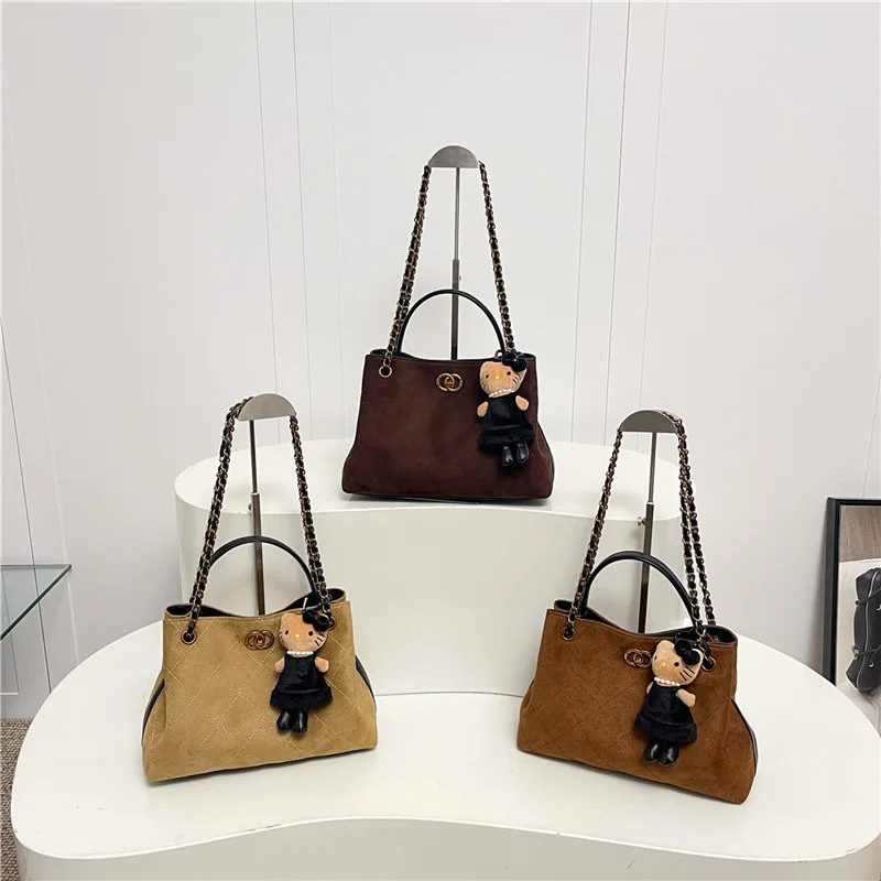 ‌ 세련된 핸드백-레트로 대용량 메신저 백, 스웨이드 마름모 체인 디자인, 조절 가능한 스트랩, 직장 및 여행용 캐주얼 지갑 ‌