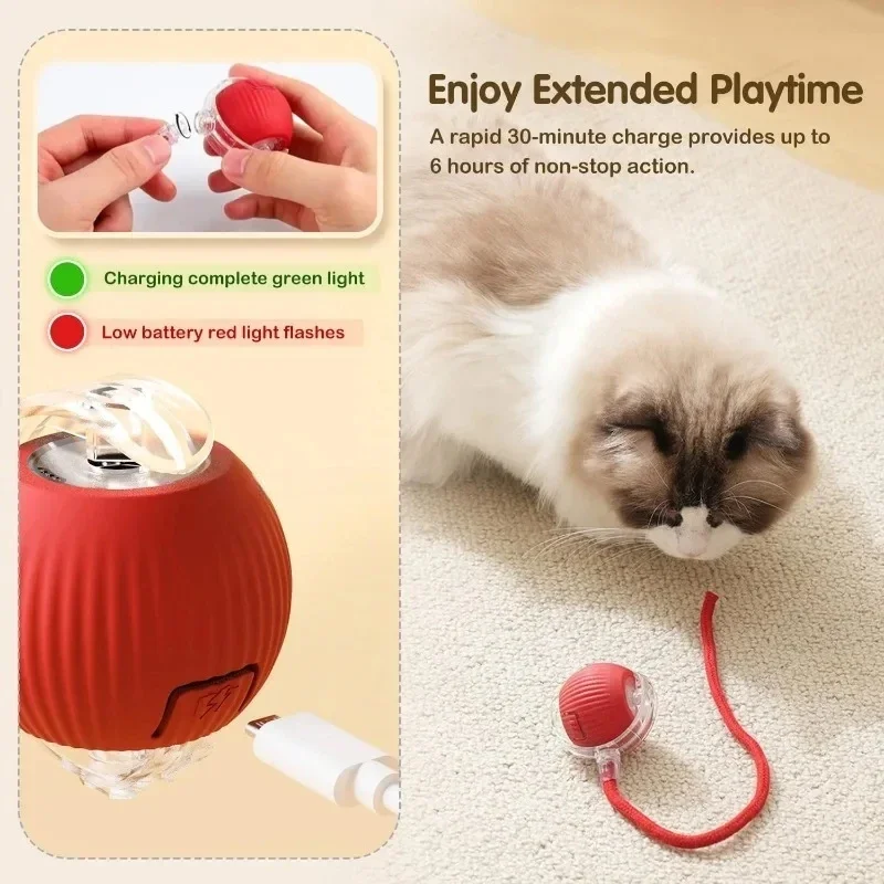 充電式自動スマートローリングペットおもちゃ、動く偽の尻尾付き電動インタラクティブボール、犬猫用、狩猟を模倣した遊び