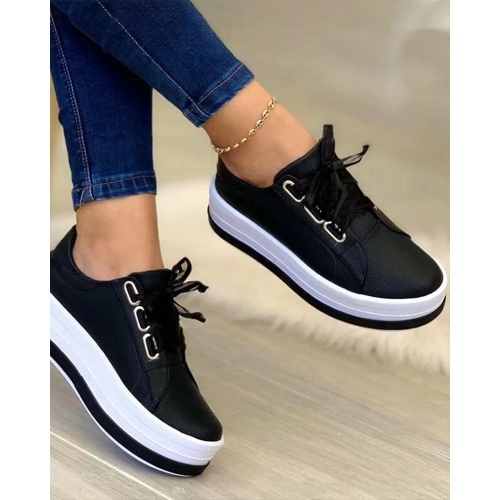 Fashion Women Mesh Lace-up Muffin Sneakers Autumn Daily Casual Round Toe Platform Sports Shoes Korean Style Spring Going Out