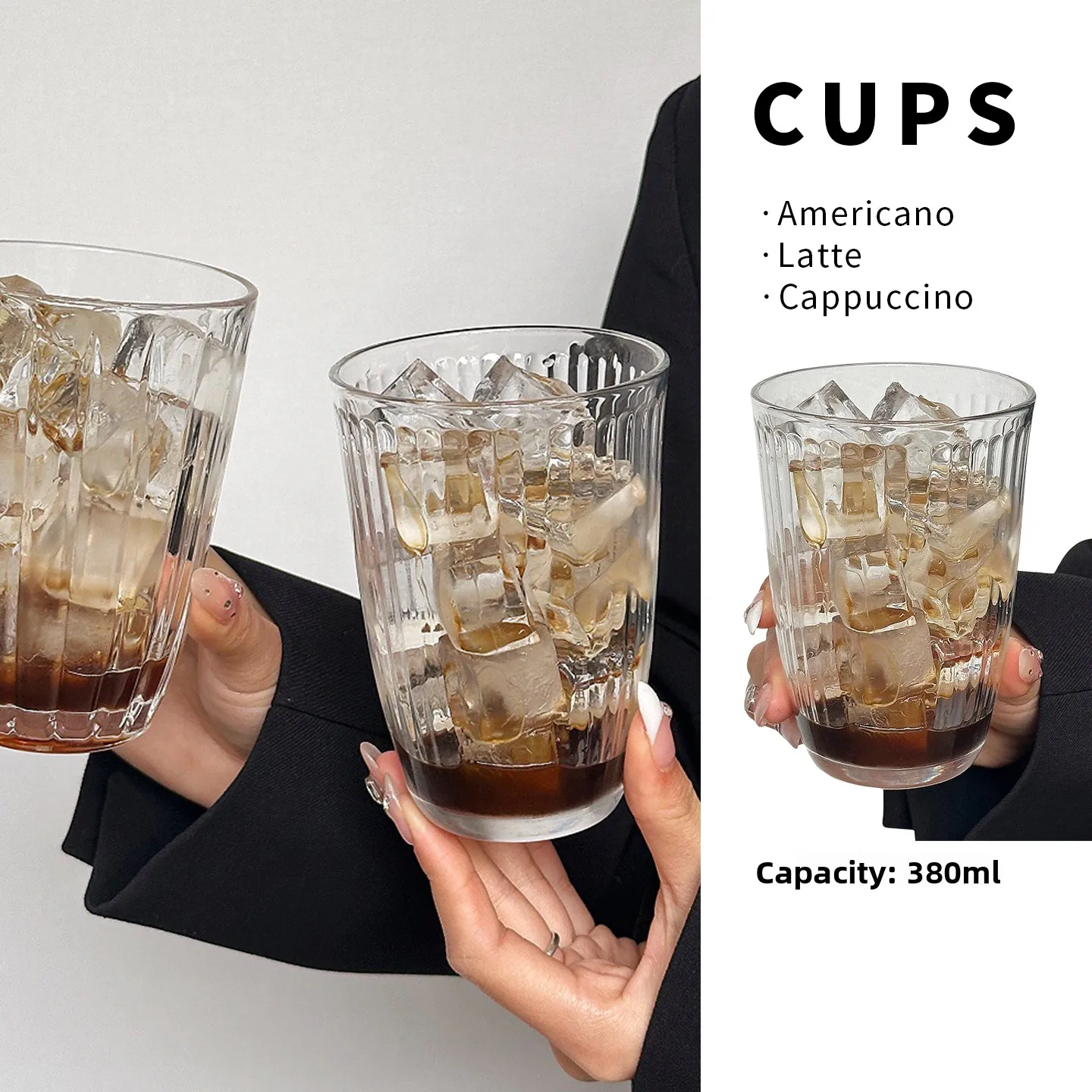 

American Sle Coffee Cup Transparent Glass Drinking Water Cup Vertical Stripes Iced Coffee Cup Simple mat Design