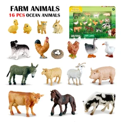 16Pcs Farm Animal Figurines Poultry Sets Action Figures Horse Cow Dog Duck Sheep Cat Model Education Toys For Children Gift Box