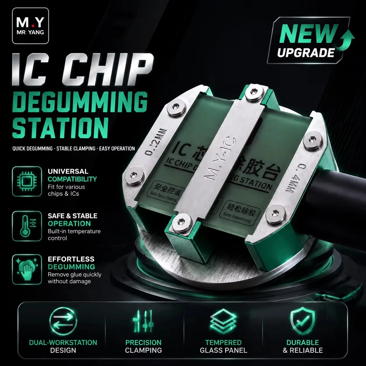 YCS M.Y IC-Chip-Entklebungswerkstation, Doppelstation, verstellbare Klemmvorrichtung für CPU, BGA-Klebstoffentfernung, Reparaturwerkzeug-Set für Handy-Chips – Detail 1
