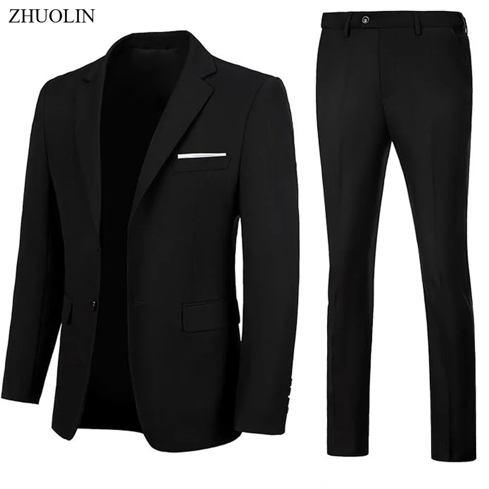 Conjunto de ternos masculinos 2 peças jaquetas calças para casamento elegante fino ajuste blazers roupa formal moda clássico completo 2025 traje