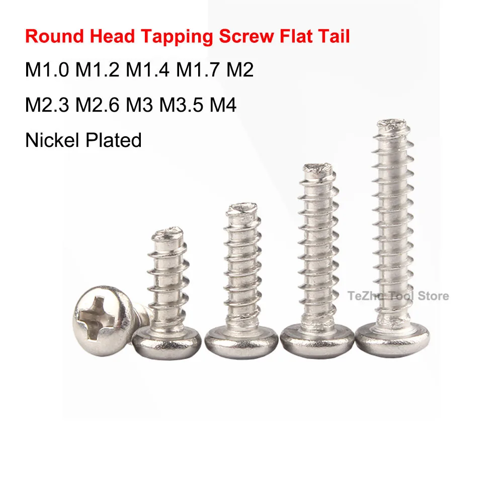 

M1.0-M4 Nickel Plated Cross Recessed Round Head Tapping Screws Flat Tail Carbon Steel Phillips Self-tapping Screw