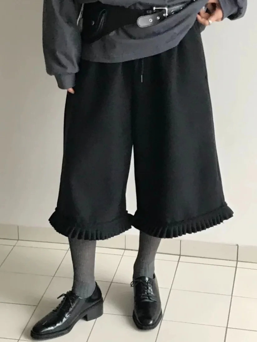 

Ретро-брюки женские с высокой талией, повседневные, прямые, с кружевными вставками и плиссировкой, цветные, длиной 7/8