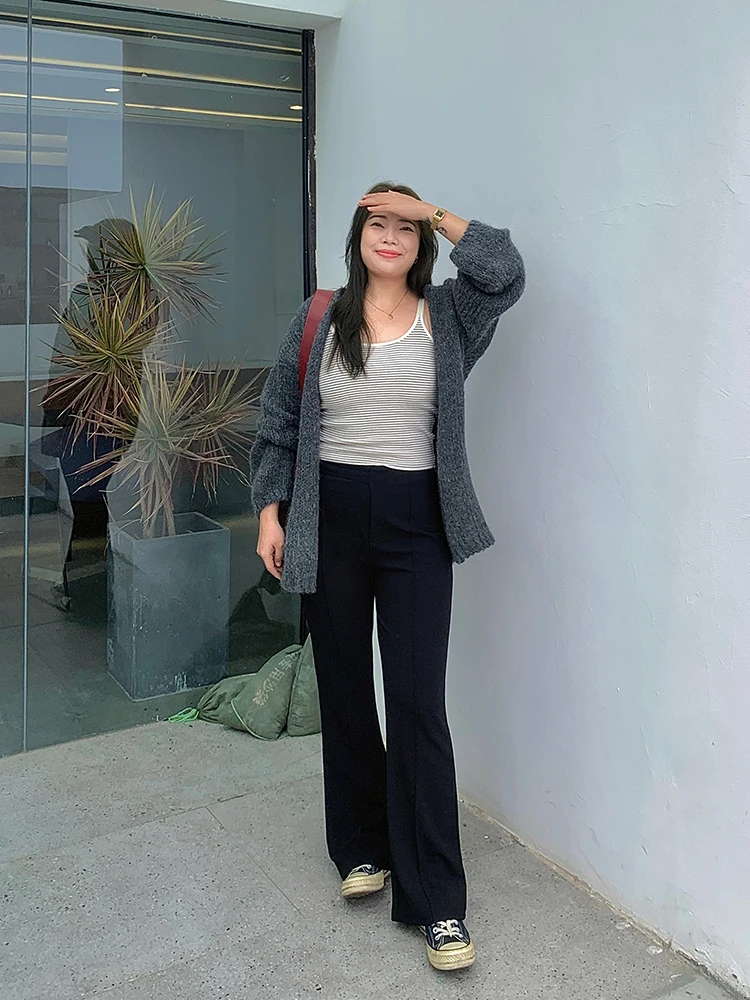 

Lin Da Hui High Waist Bell Bot Pants Women's 2023 New Sle plus Size Elastic Slim Fit Bla Bell Cuff Suit Pants